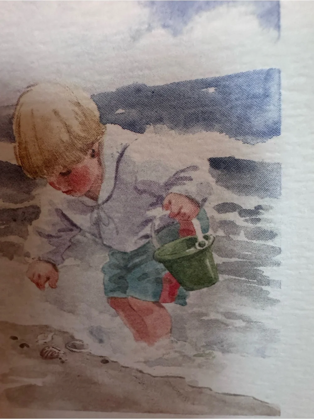 Vintage Miniature Watercolor Beach Boy Gold Frame Grandmillennial Coastal Art